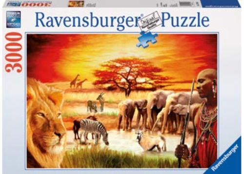 A 3000-piece Ravensburger puzzle featuring vibrant Maasai culture, measuring 121 x 80 cm when completed.