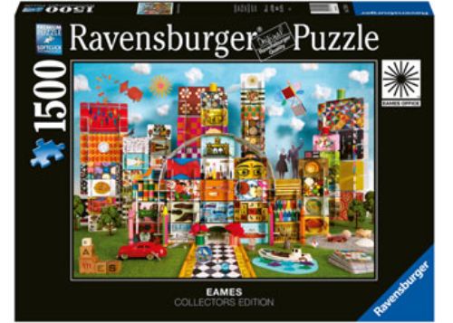 Ravensburger Eames House of Fantasy 1500-piece puzzle featuring vibrant colors and intricate design for creative enjoyment.