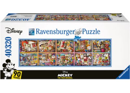 Large Ravensburger 40,320-piece jigsaw puzzle featuring Mickey Mouse's iconic moments, celebrating his 90th anniversary.