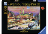 Ravensburger 1000-piece puzzle showcasing Ottawa Winterlude Festival with ice sculptures and snow, perfect for winter lovers.