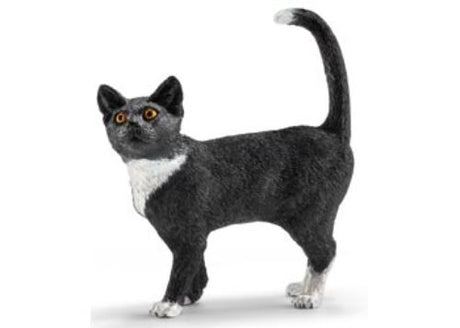 Schleich standing cat figurine with detailed fur patterns and expressive eyes, perfect for imaginative play and animal learning.