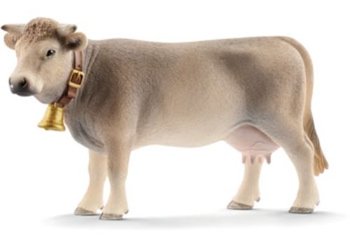 Hand-painted Schleich Braunvieh cow figure showcasing detailed features of this Swiss cattle breed for play and education.