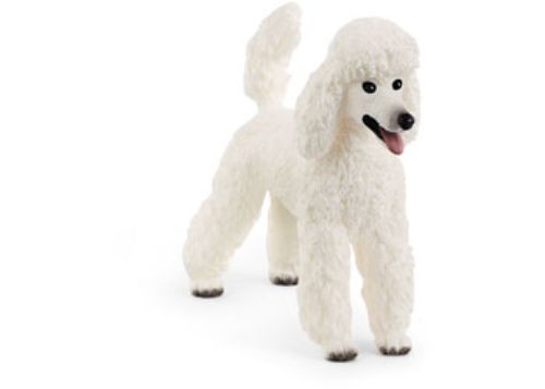 Schleich Poodle figurine featuring a soft, curly coat, playful expression, perfect for imaginative play and education.