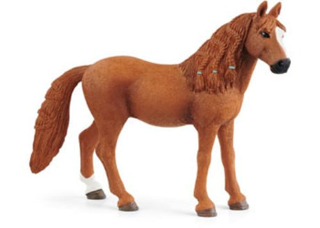 Schleich German Riding Pony Mare with chestnut coat and braided mane, perfect for imaginative play and young equestrians.