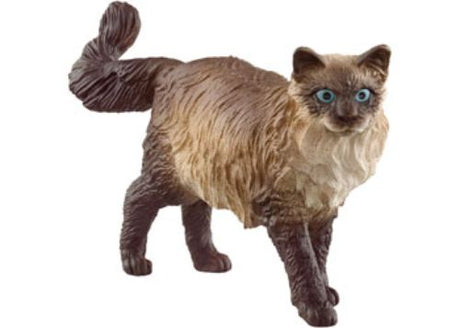 Lifelike Schleich Ragdoll Cat figurine with blue eyes and fluffy coat, perfect for play or collection.