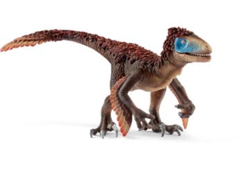 Realistic Schleich Utahraptor dinosaur figurine, featuring detailed feathers and perfect for imaginative play for ages 3 and up.