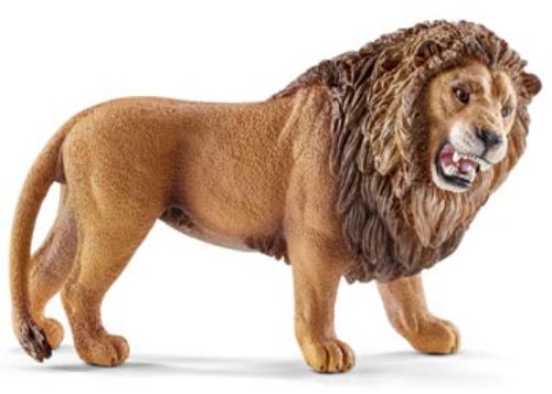 Realistic Schleich roaring lion figurine with detailed mane, perfect for playtime and wildlife education for ages 3+.