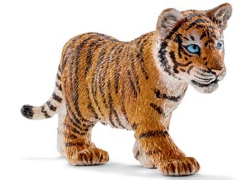 Schleich Tiger Cub figurine featuring vibrant orange stripes, perfect for play and wildlife education for kids ages 3+.