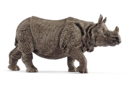 Hand-painted Schleich Indian Rhinoceros figure showcasing lifelike detail and unique features of this calm, gentle giant.