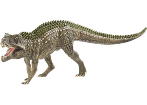 Schleich Postosuchus figure with bony skin, sharp teeth, and movable jaw, perfect for imaginative dinosaur play.