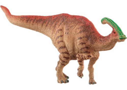 Detailed Schleich Parasaurolophus figurine showcasing its iconic crest, vibrant colors, and realistic design for imaginative play.