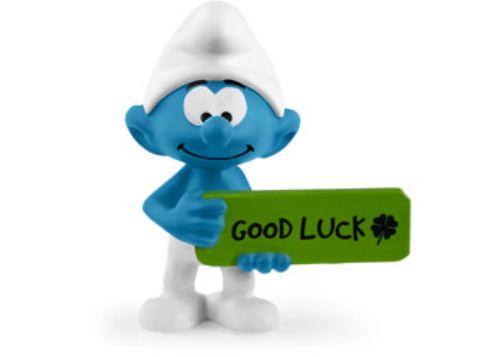 Schleich Good Luck Smurf figurine, handcrafted with detail, ideal for imaginative play and Smurf collectors.