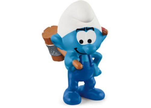 Handy Smurf figurine, bright blue with tools, perfect for imaginative play and collecting in the Smurfs franchise.