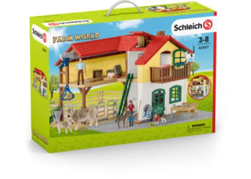 Schleich Large Farm House with vibrant play area, cozy living spaces, and detailed farm animals for imaginative role play.