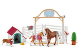 Schleich Horse Club playset featuring Hannah, an Appaloosa mare, her foal, and Ruby the dog for imaginative animal care play.