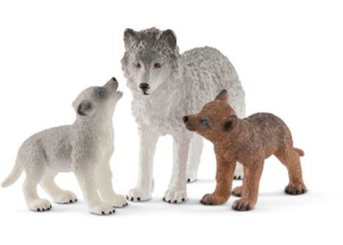 Detailed Schleich figurine of a nurturing mother wolf with her playful pups, perfect for educational and imaginative play.