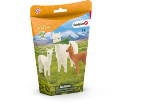 Detailed Schleich Alpaca Set featuring a white and brown alpaca, perfect for imaginative play and wildlife education.