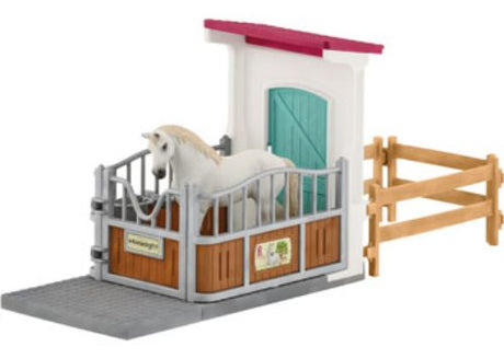 Detailed horse stall extension by Schleich, enhancing playtime with realistic design for imaginative horse adventures.