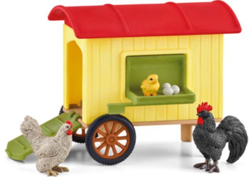 Colorful Schleich Mobile Chicken Coop playset for kids, featuring realistic details for imaginative farm role-play.