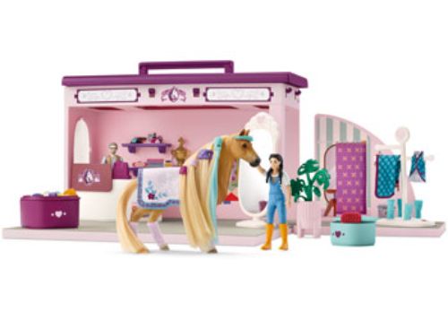 Colorful Schleich Horse Pop-Up Boutique playset with horse figurines and accessories for imaginative equestrian play.