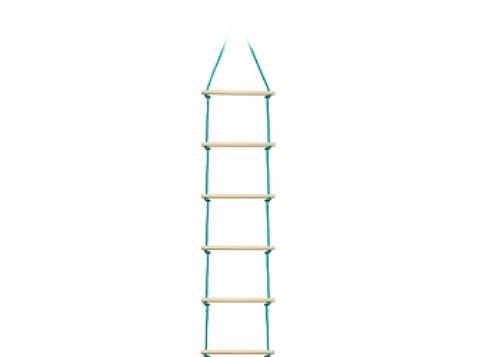 Kids climbing on the Slackers Ninja Rope Ladder 8', featuring durable polyethylene and solid wood dowels for safe outdoor fun.