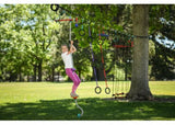 Kids climbing an 8' durable Ninja Rope with ergonomic foot holds for strength and balance, ideal for outdoor adventures.