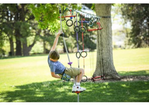 Durable 8' climbing rope with 4 ergonomic foot and hand holds for adventurous kids, enhancing strength and confidence.