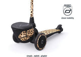 Scoot & Ride Highwaykick 2 in trendy leopard design, a versatile 2-in-1 scooter for kids aged 2-5, enhancing balance and fun.