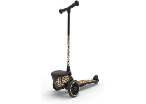 Scoot & Ride Highwaykick 2 in Leopard design, a 2-in-1 scooter for kids aged 2-5, enhancing balance and motor skills.