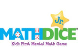 Math Dice Jr game with 12-sided Target Die and 5 Scoring Dice for fun mental math practice for kids ages 6 and up.