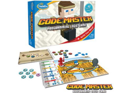 ThinkFun Code Master game with colorful maps, Avatars, and tokens, teaching coding logic and problem-solving skills.