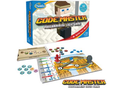 ThinkFun Code Master game with colorful maps, Avatars, and tokens, teaching coding logic and problem-solving skills.