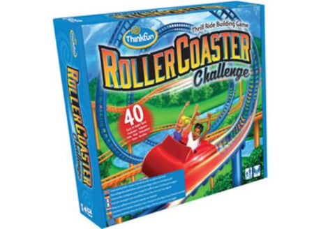 Colorful roller coaster building game with track pieces and challenges, designed to enhance kids' logic and critical thinking skills.