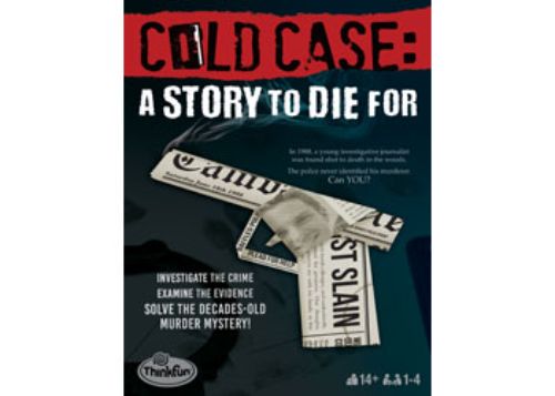 ThinkFun Cold Case game box featuring a murder mystery set in 1988, with clues for players to uncover Andy Bailey's killer.