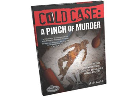 "ThinkFun's Cold Case - A Pinch of Murder game, featuring realistic clues to solve the 1983 murder mystery of Harold Green."