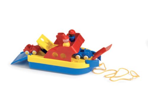 Colorful Viking Toys Ferry Boat set with 2 cars and 2 figures, ideal for imaginative play in toddlers aged 12 months and up.