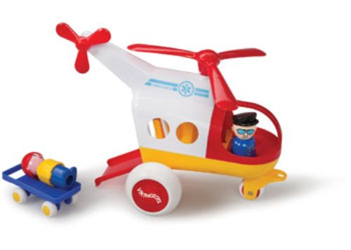 Vibrant 26cm Jumbo Ambulance Helicopter playset with pilot, rescue workers, and stretcher for imaginative adventures.