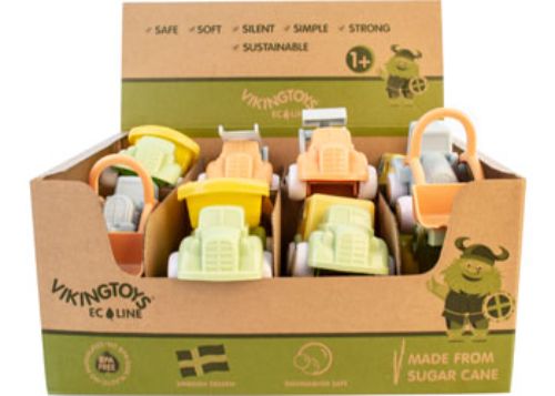 Colorful Viking Toys Eco Maxi Trucks made from sugar cane, designed for toddlers to encourage imaginative and eco-friendly play.