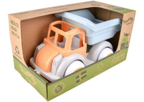 Eco-friendly Jumbo Tipper Truck made from sugar cane, designed for imaginative play and fine motor skill development.