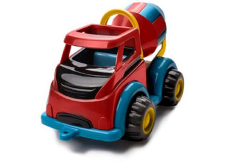 Brightly colored Mighty Cement Truck toy designed for ages 1-5, featuring a working mixer, durable tires, and safe materials.