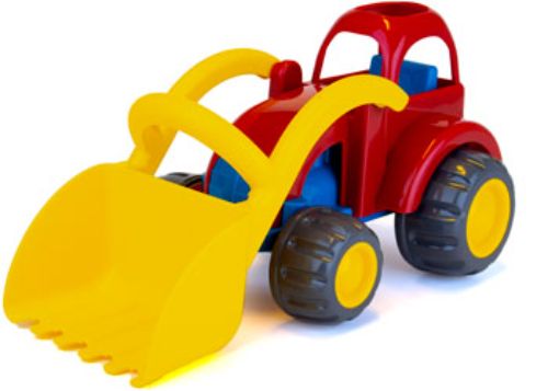 Viking Toys Mighty Tractor, a durable toy with tough tires and movable dipper for adventurous indoor and outdoor play.