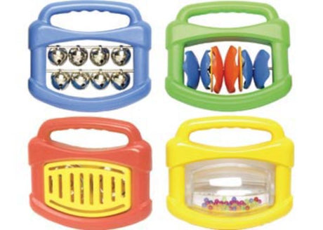 Halilit Mini Orchestra Set of 4 features Mybell, ClipClap, Tambaring, and Rock n Roll, perfect music toys for babies 6+ months.