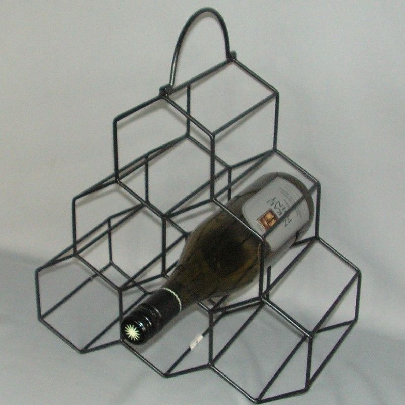 Stylish hexagonal wine rack holding 6 bottles, perfect for elegant storage and display in homes or bars.