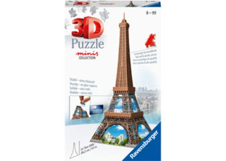 Mini 3D puzzle of the Eiffel Tower with 54 precision-molded pieces; perfect for Paris lovers and easy to assemble.