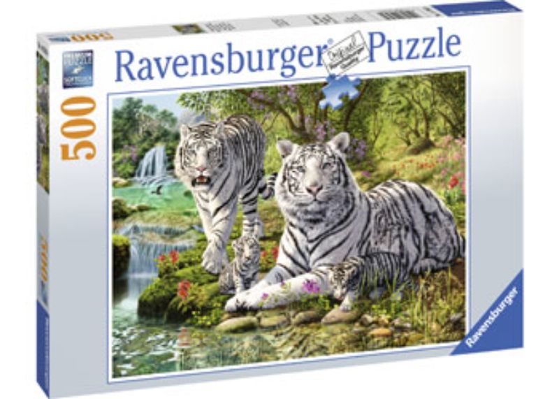 Ravensburger 500-piece puzzle featuring a charming white cat, perfect for cat lovers and puzzle enthusiasts.