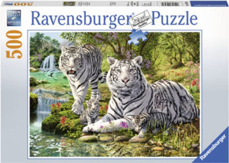 500-piece Ravensburger puzzle featuring a charming white cat, perfect for cat lovers and relaxing leisure activities.