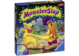 Colorful box of Ravensburger's Monster Slap Game featuring slime hands, monster pieces, and a spinner for family fun.