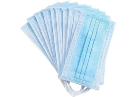 3-ply face masks in a pack of 50, designed for comfort, protection against dust, allergens, and droplets.