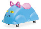 Cute ride-on toy cat with pink ears, lightweight design, and silent wheels; perfect for toddlers to enhance balance and mobility.