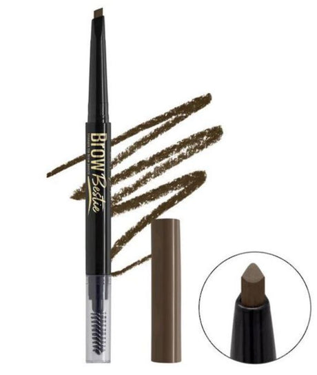 LA Girl Brow Bestie Pencil in Medium Brown with twistable tip and spoolie for precise, natural-looking brow shaping and filling.